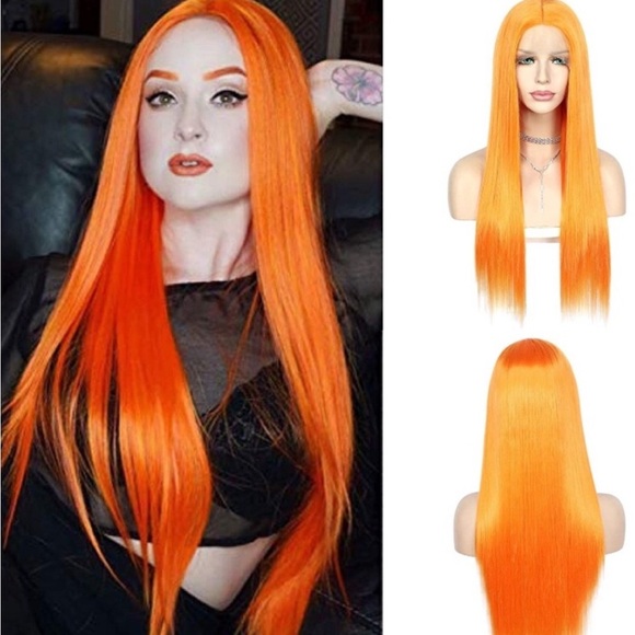 24” Orange Silky STRAIGHT Lace Front WIG NEW